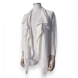 LAUREN RALPH LAUREN White Cotton Double Draped Front Cardigan
